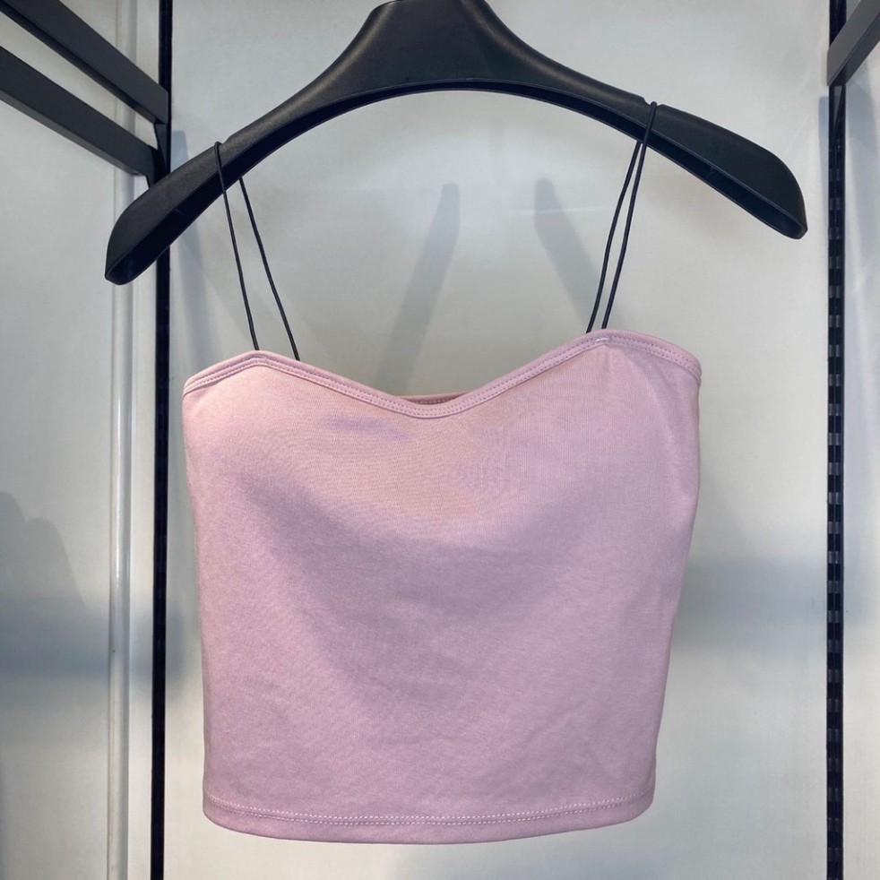 Áo 2 dây tâp gym sợi bún có đệm nâng ngực, Áo hai dây cotton gân tăm trơn hàng quảng châu cao cấp (AT14)