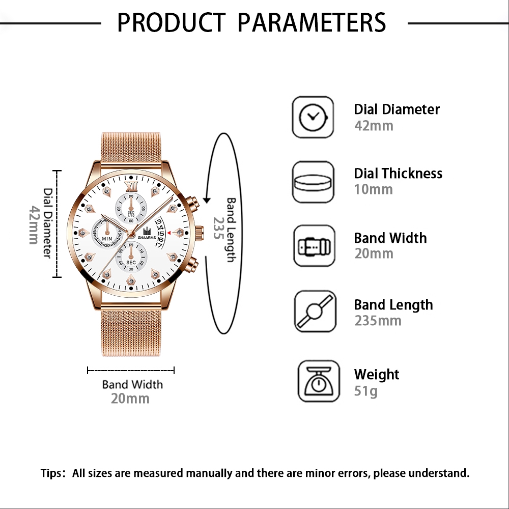 Đồng hồ nam chính hãng SHAARMS dây thép cao cấp Nhật Bản kim loại phát sáng | BigBuy360 - bigbuy360.vn