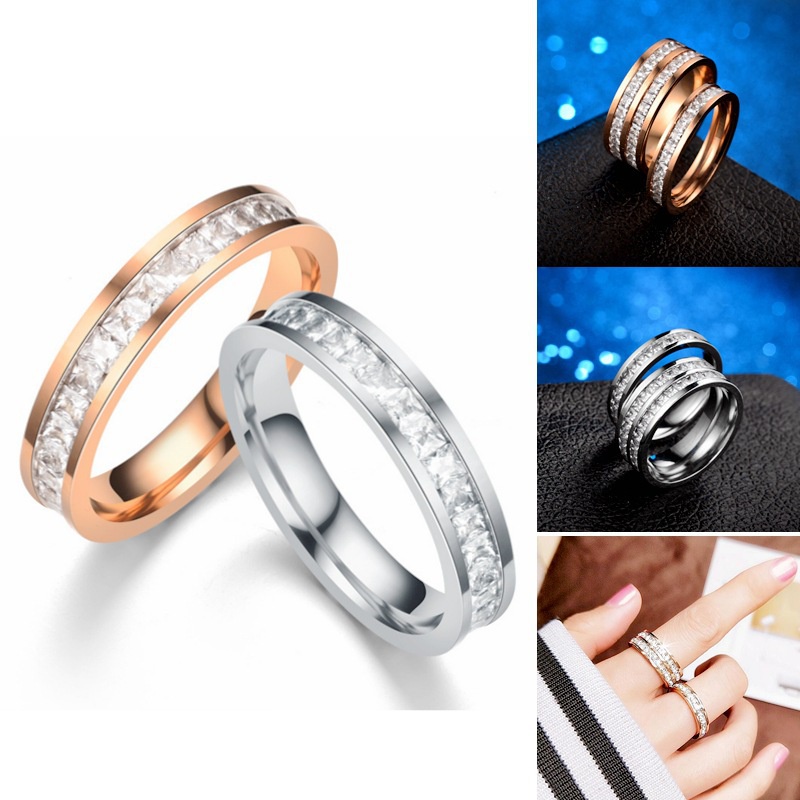 Nhẫn Thép Không Gỉ Đính Đá Zircon 8Mm Sang Trọng