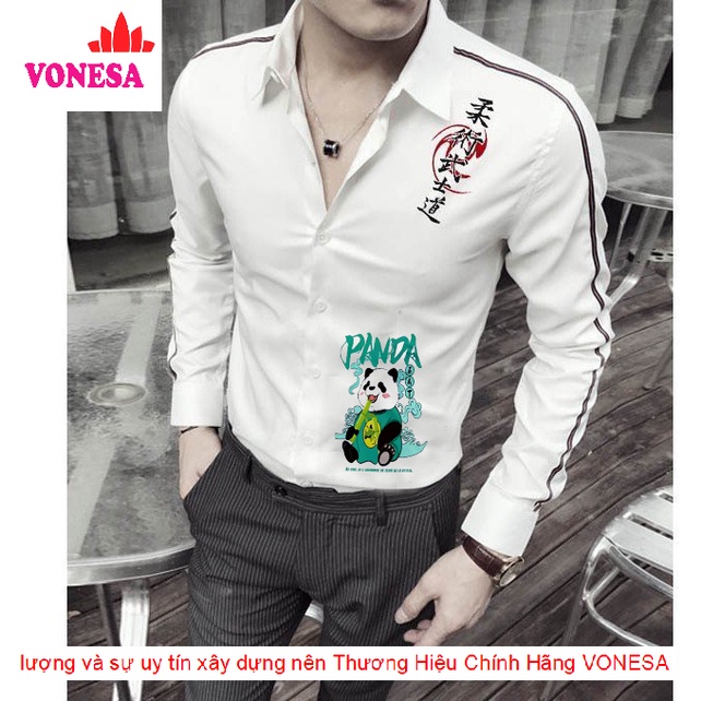 (Siêu phẩm +Freeship) Áo Sơ Mi Nam Cổ bẻ gấu trúc Panda viền tay cực hot vonesa ( HÌNH THẬT)