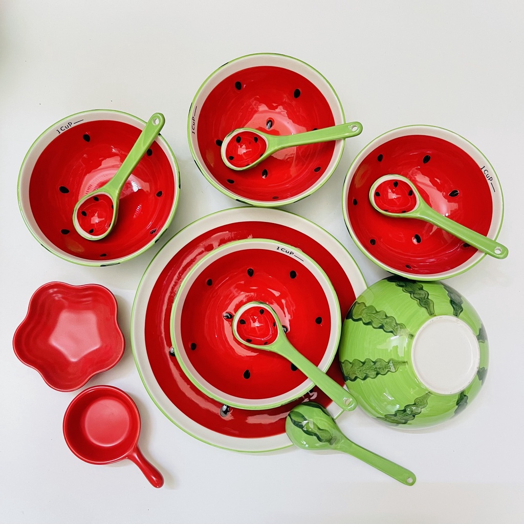 chén bát decor bát xinh tô cơm sứ dễ thương đáng yêu tô dưa hấu đỏ