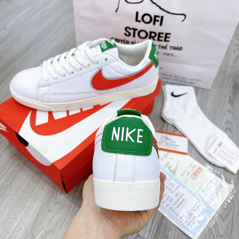 Giày Sneaker N.Blazer Mid 77 Vintage Green white Cổ Thấp Kiểu Dáng Thể Thao Phối Màu Trắng Đỏ Xanh Lá Cao Cấp Full Box