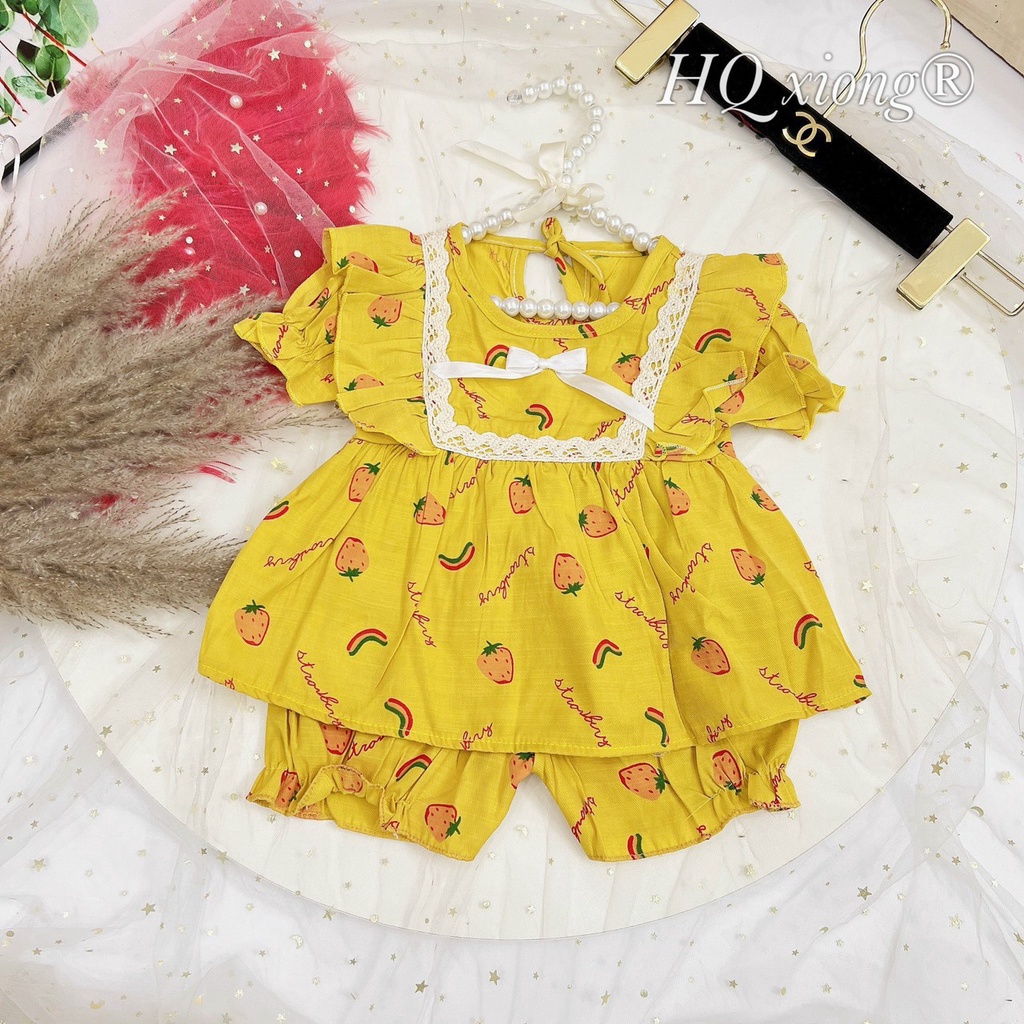 Bộ bé gái Pijama áo bèo quần bồng 3 mầu Hồng, Vàng, Be XHN895