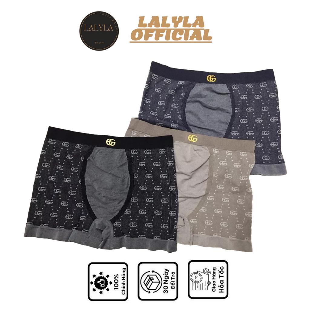 Quần lót nam boxer gu xì, quần sịp đùi nam cao cấp dệt kim co giãn 4 chiều đóng hộp 3 chiếc sang trọng Thời Trang LALYLA