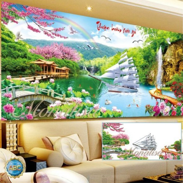 Tranh thêu chữ thập thuận buồm xuôi gió mn0125 ( 130x65). mn0126 ( 160x75)