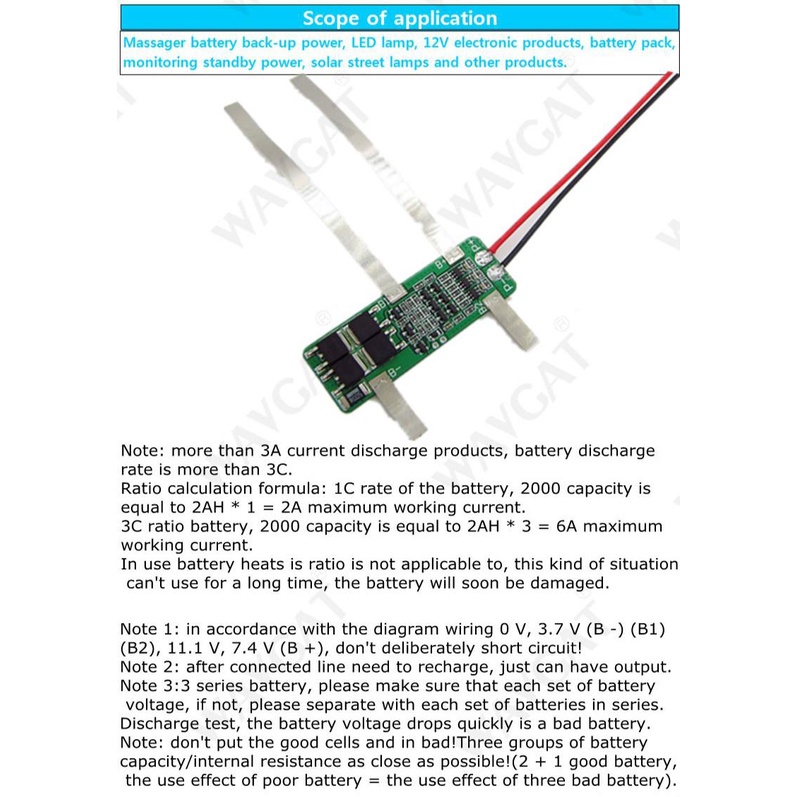 Bảng mạch sạc pin Li-ion 3S 15A 18650 PCB BMS 11.1V 12V 12.6V