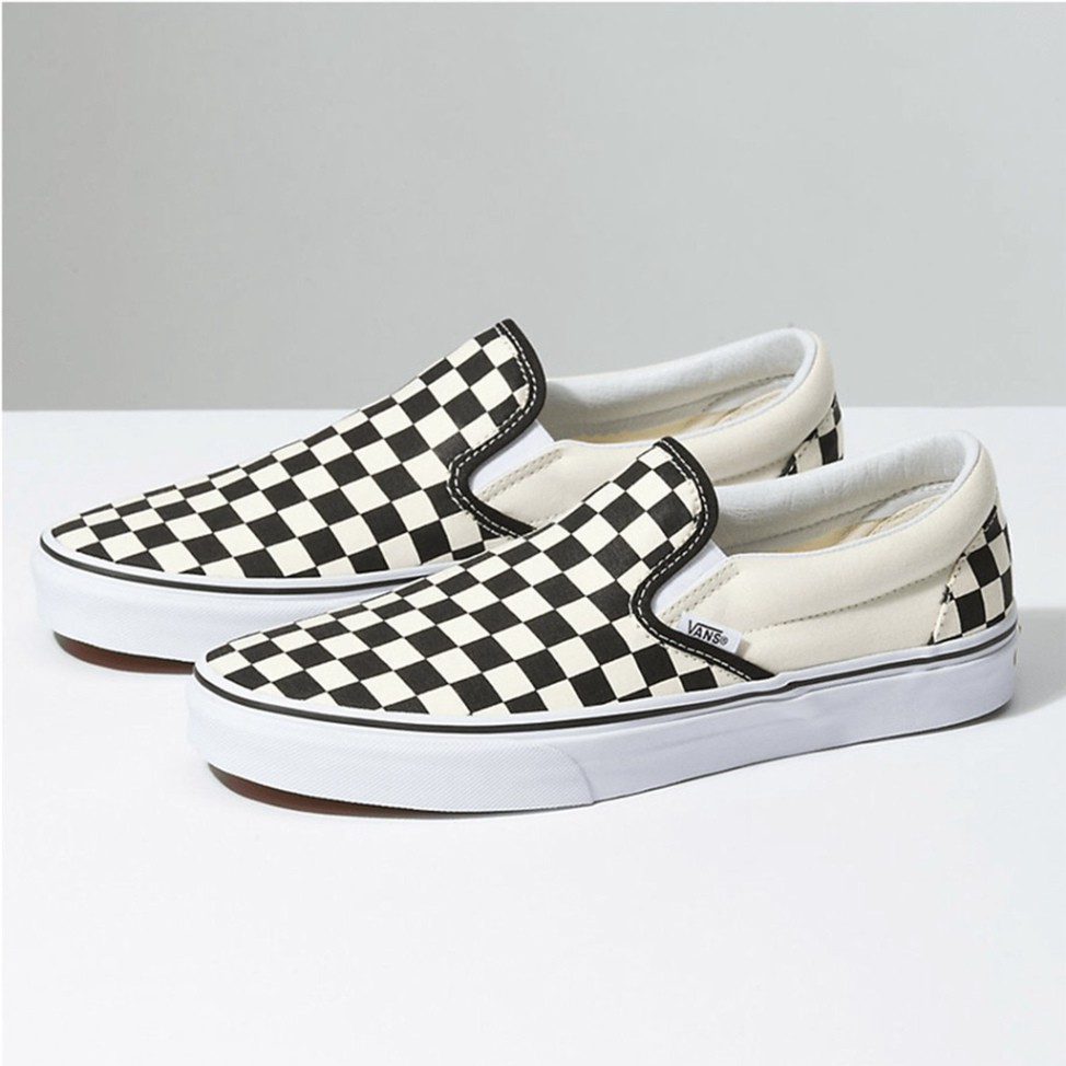 Giày Lười Slipon Nam Nữ - Giày Vans Caro Vải Đen Trắng Lót Da | BigBuy360 - bigbuy360.vn