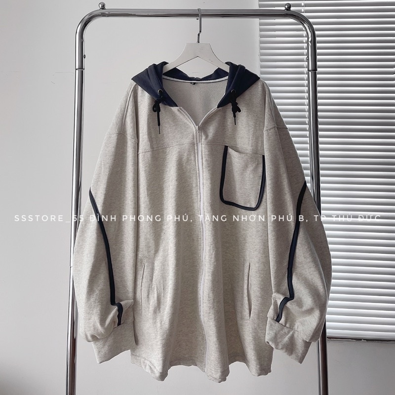 Áo khoác nỉ bông viền tay 2 màu form rộng unisex nam nữ_SSSTore