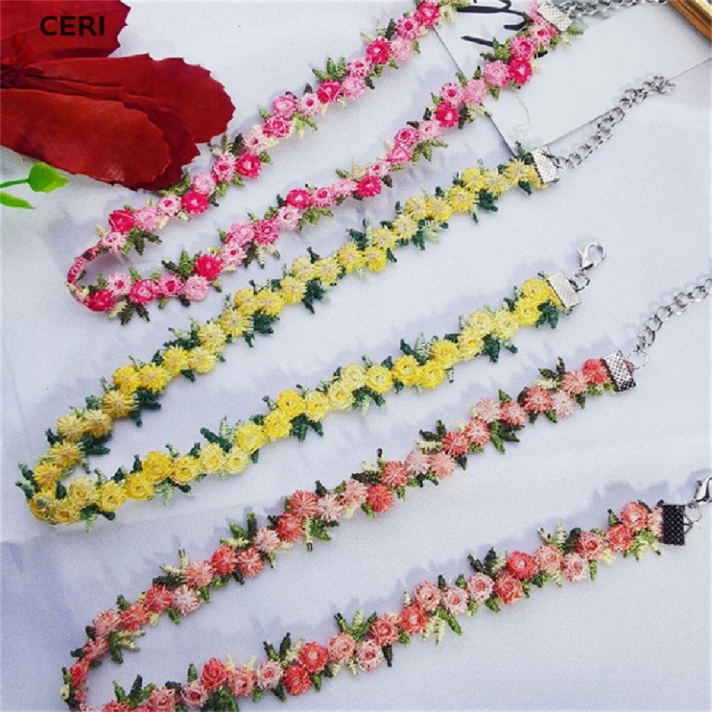 CE Romantic Flowers Necklace Choker for Women Girls Embroidery Fashion Sweet RI