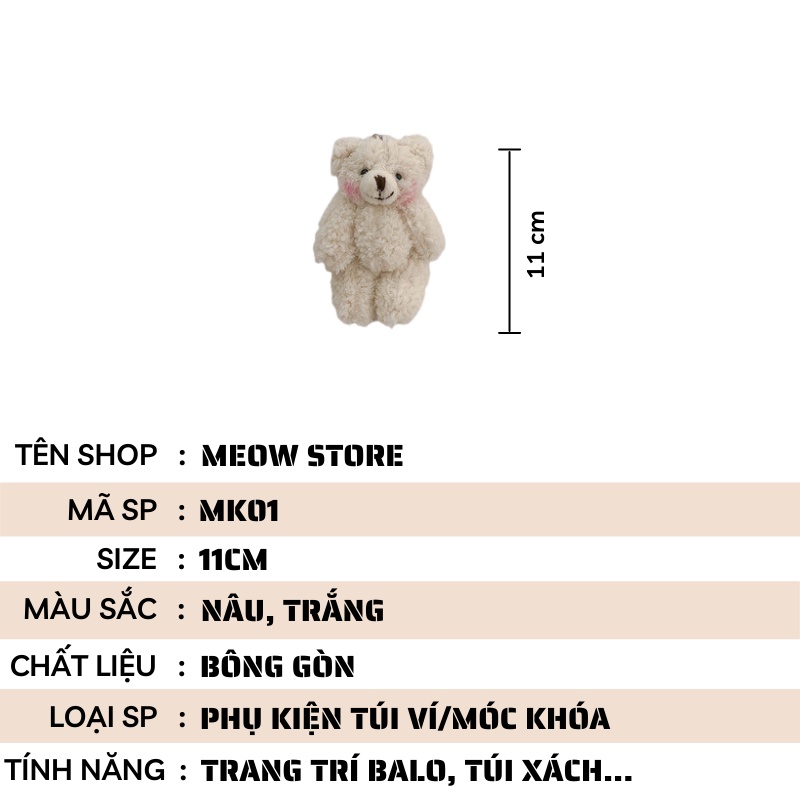 Móc khóa gấu bông treo balo thời trang xinh xắn MEOW STORE MK01