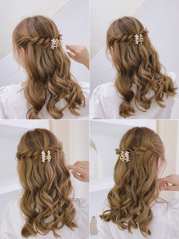 Kẹp Tóc Hình Hoa Đính Ngọc Trai Nhân Tạo Phong Cách Hàn Quốc