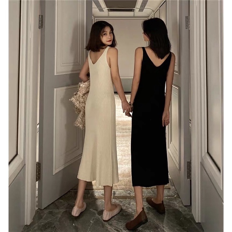 Váy len tăm dáng dài 2 dây basic