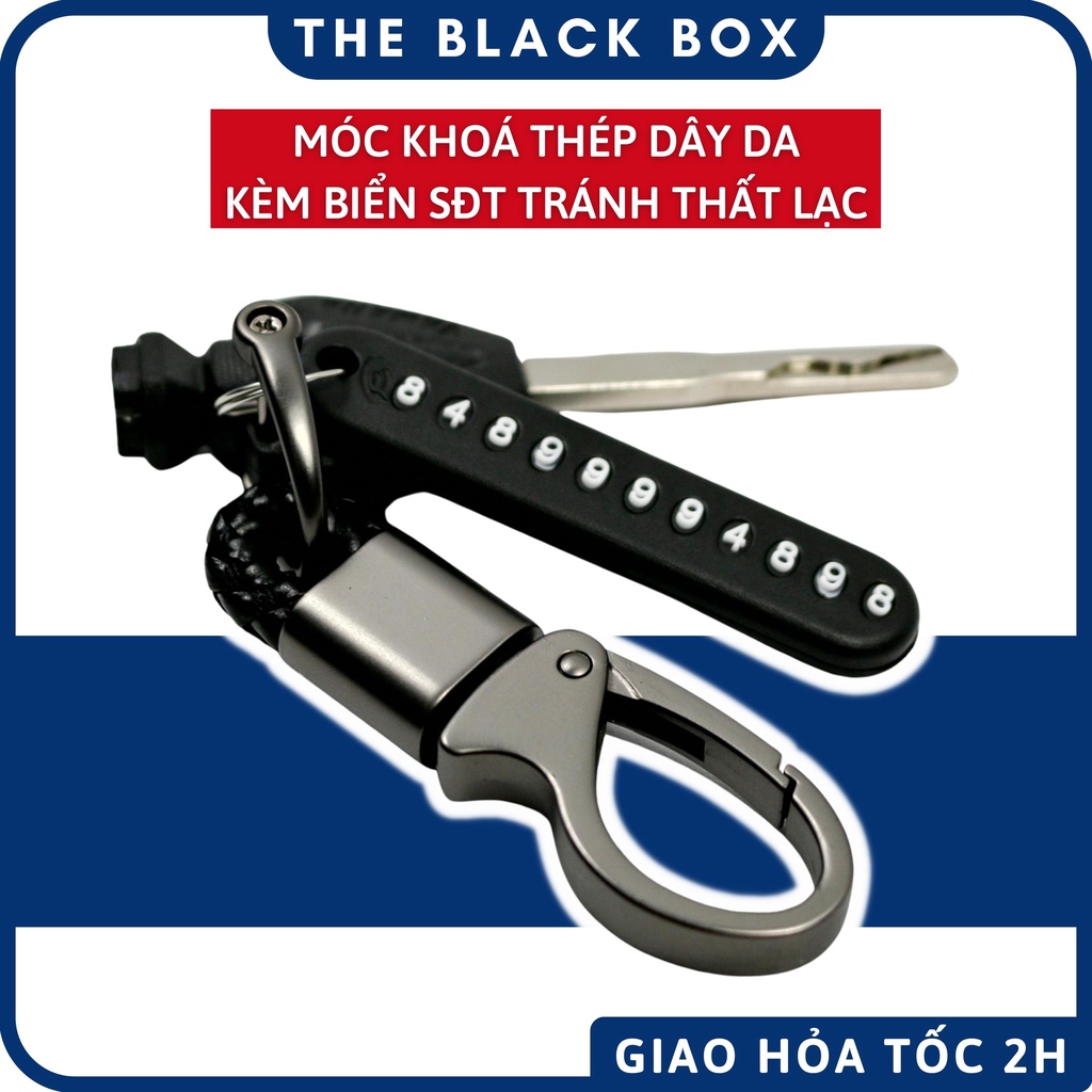 Móc Khóa Ô Tô, Xe Máy, Gắn Smartkey Chất Liệu Thép Không Ghỉ Kèm Bảng Số Điện Thoại Tránh Thất Lạc - The Black Box