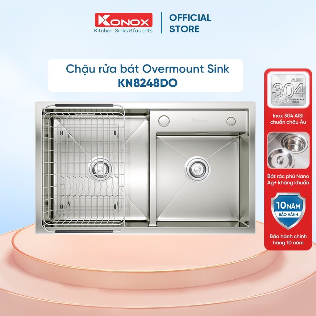 Chậu rửa bát inox KONOX Overmount Series KN8248DO, 820*480*228mm