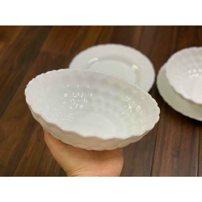 Bộ 2 Tô Sứ Trắng Pastel 20cm - Vân Bong Bóng Cách Điệu Sang Trọng