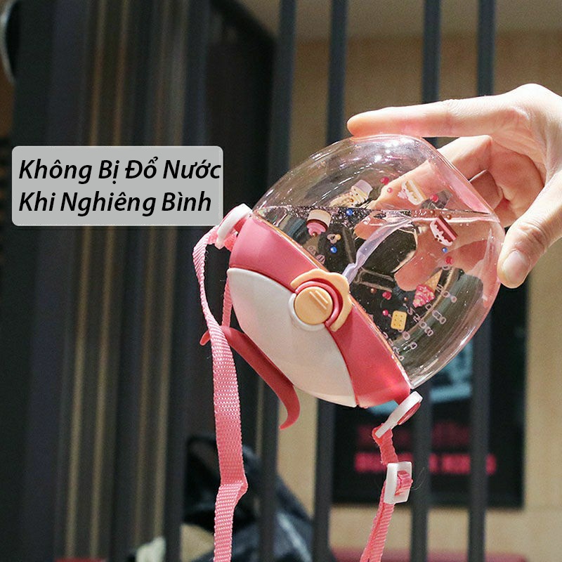 Bình Nước Cho Bé , Bình Nước Cute Có Ống Hút Dung Tích 400ml Bình Nước Có Dây Đeo Cho Bé BN25
