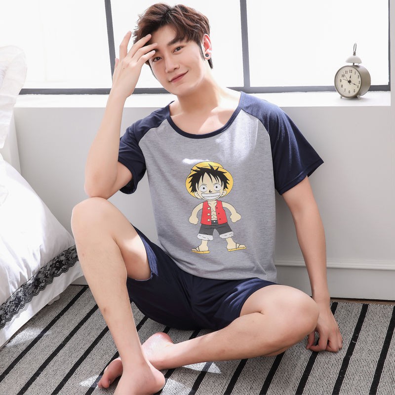 đồ ngủ Bộ nam mùa hè, ngắn tay mỏng, học sinh hoạt hình thiếu niên, đồ bộ phục vụ tại nhà trẻ em rộng rãi và cỡ lớn