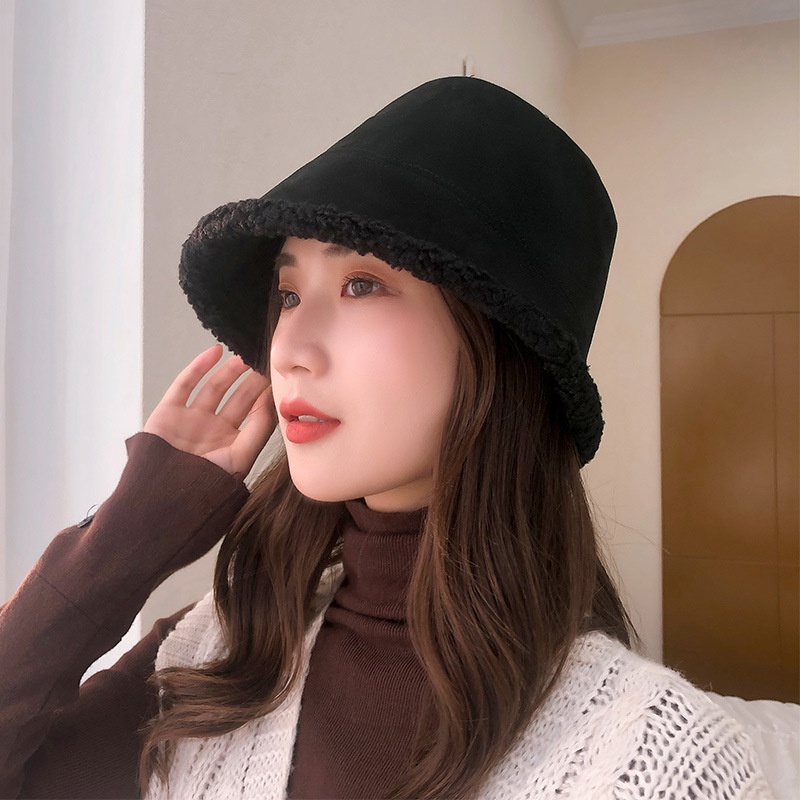 Mũ Bucket Lông Cừu Hai Mặt Thời Trang Thu Đông Dành Cho Nữ