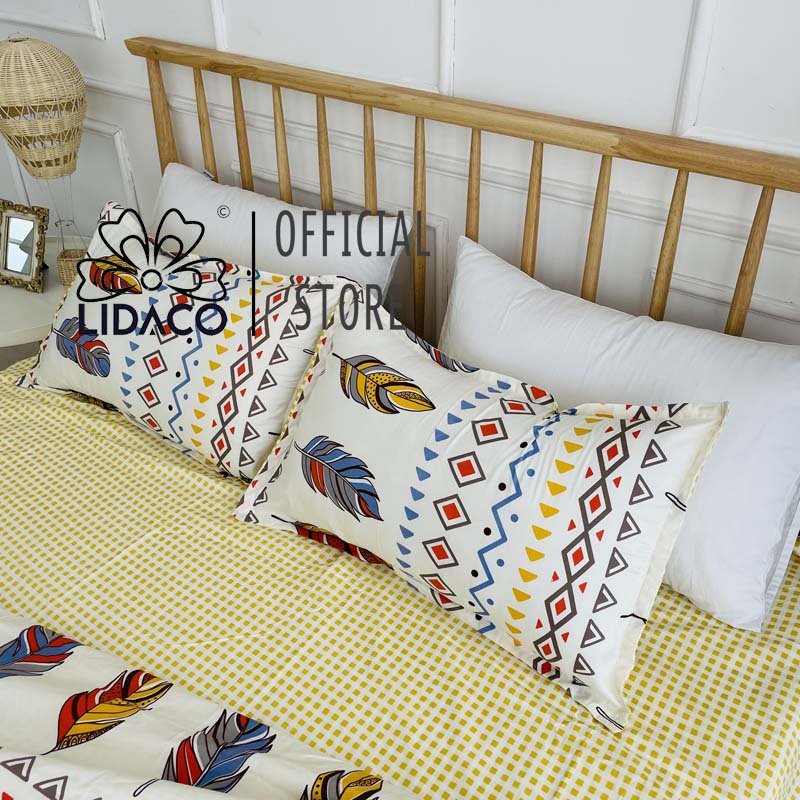 [Mã giảm 100k đơn 250k] Bộ chăn ga gối cotton poly Lidaco decor phòng ngủ vintage - Lông Chim Thổ Cẩm ( SP001279) | BigBuy360 - bigbuy360.vn