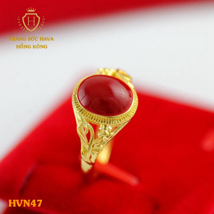 Nhẫn Nữ Đính Đá Đỏ  Xi Mạ Vàng Non Cao Cấp - Trang Sức Hava Hong Kong - HVN47
