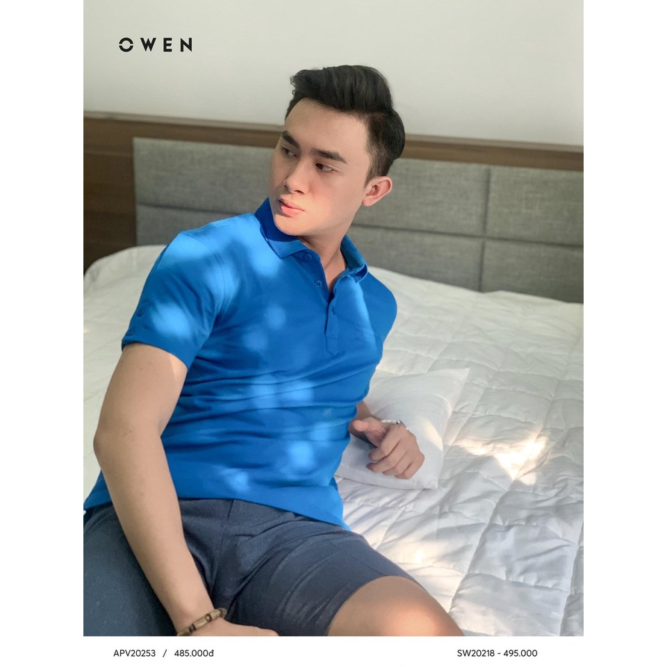 OWEN - Áo polo ngắn tay Owen màu xanh trơn 20253 - Áo thun có cổ Owen