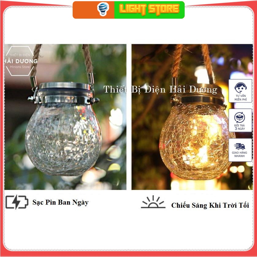 Lọ Thủy Tinh Đèn Led Treo Cây Năng Lượng Mặt Trời MT-145 - 30 Bóng Đèn Led Dây Dài 3 Mét, Pin Sạc AAA, Chống Nước