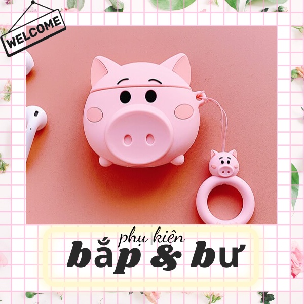 Vỏ bảo vệ bao đựng tai nghe Airpod 1/Airpod 2-Mã ốp heo hồng