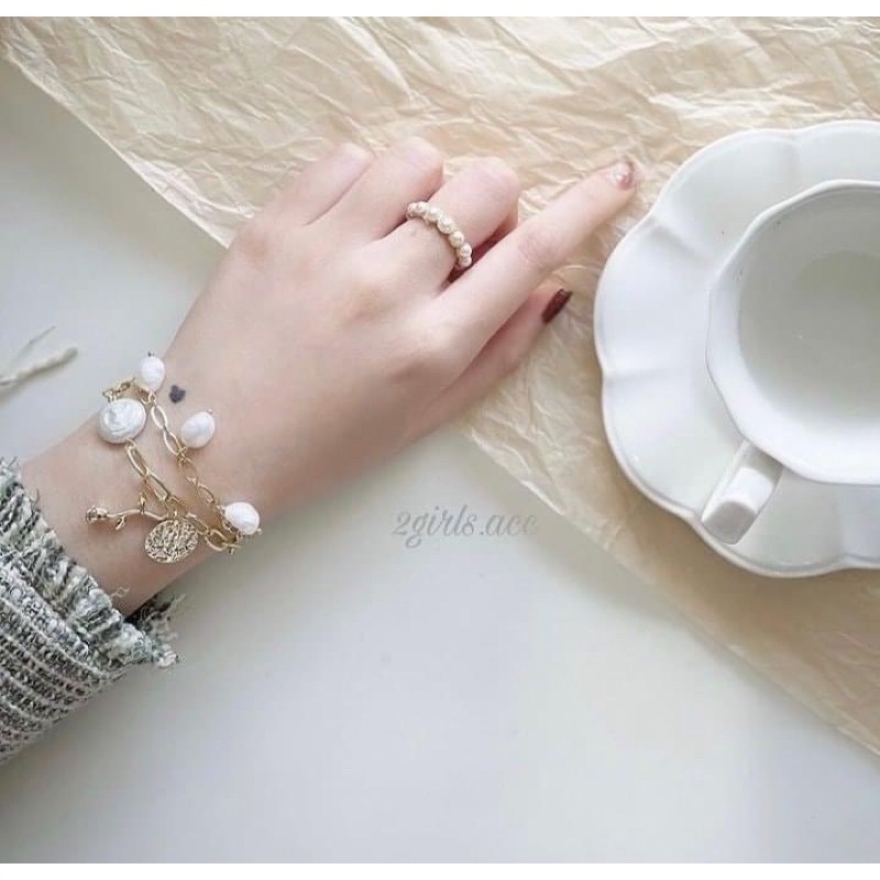Lắc tay phối ngọc trắng thanh lịch