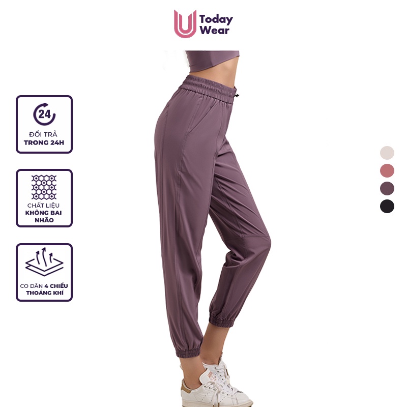 Quần tập jogger nữ gió gym yoga thể thao Rainbow lưng cao màu trơn Today U Wear