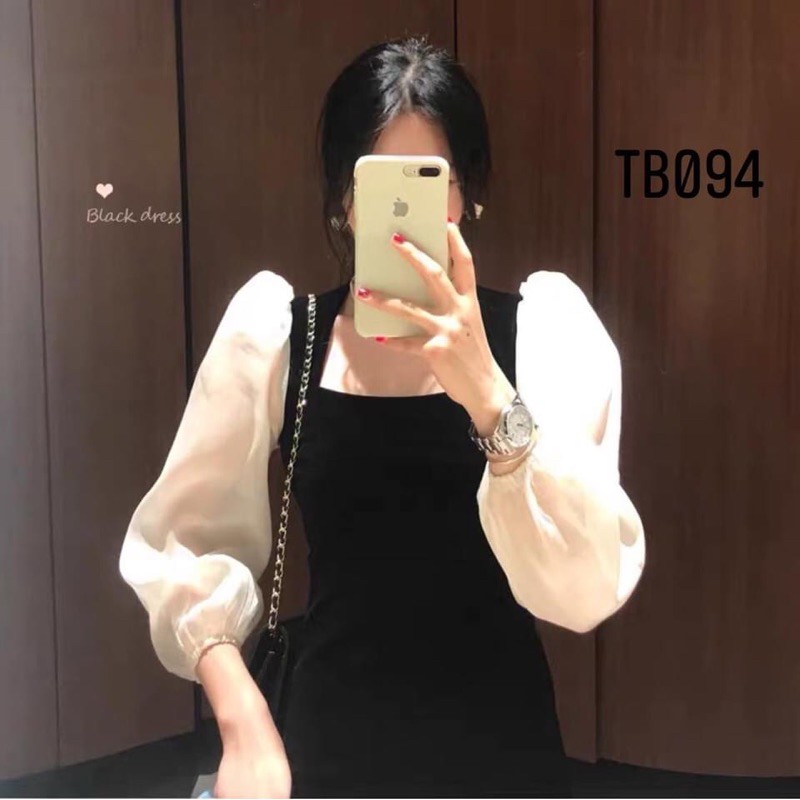 Váy nhung phối tay voan