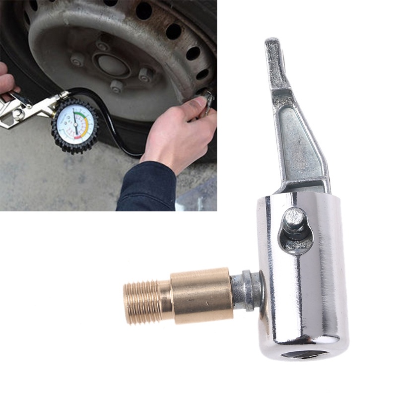Đầu kẹp van bơm lốp, bánh xe hơi, xe máy, xe tải góc 90 độ ren đồng
