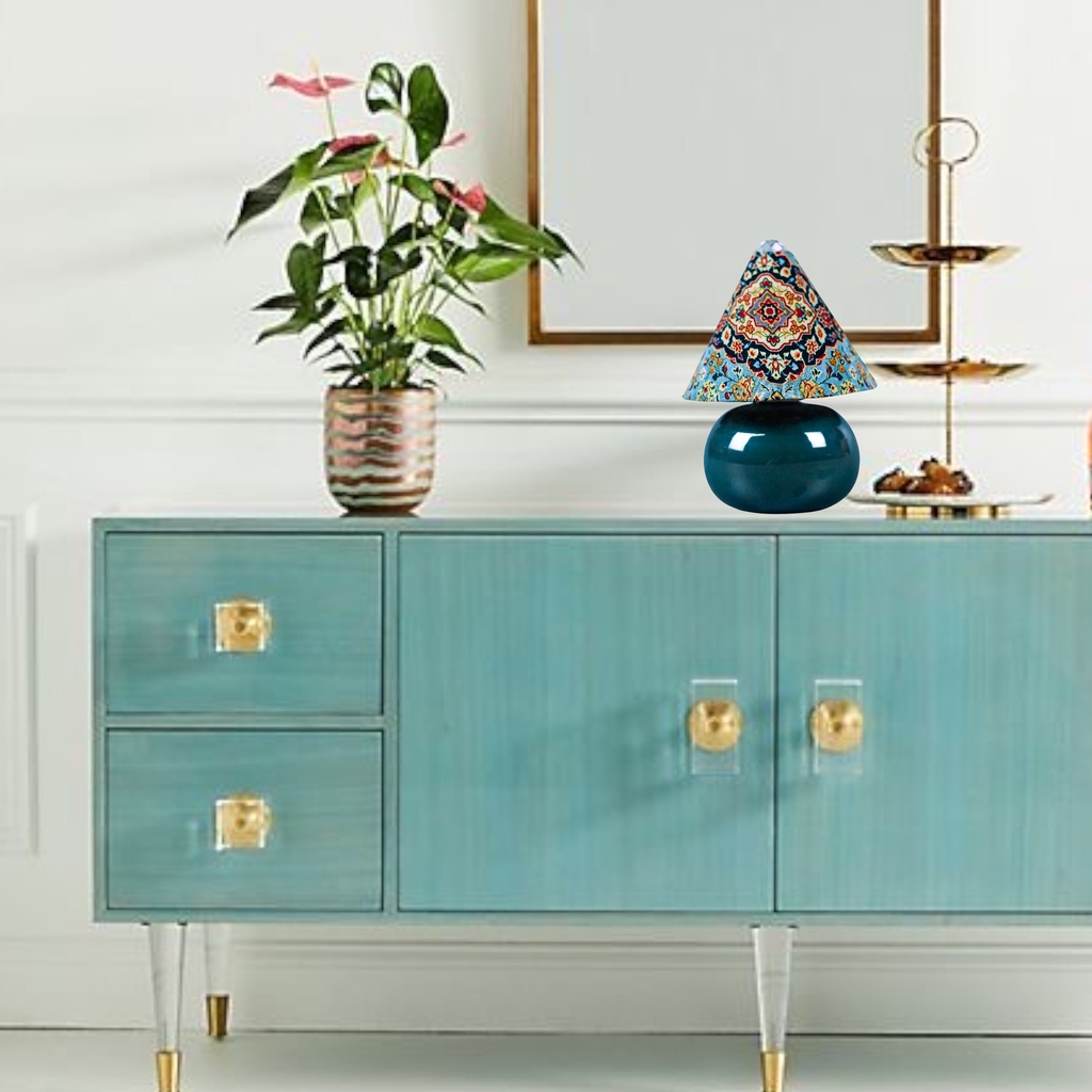 Đèn ngủ để bàn mini MN001B, đèn thổ cẩm Gốm Sứ Bát Tràng trang trí nội thất HL Lighitng