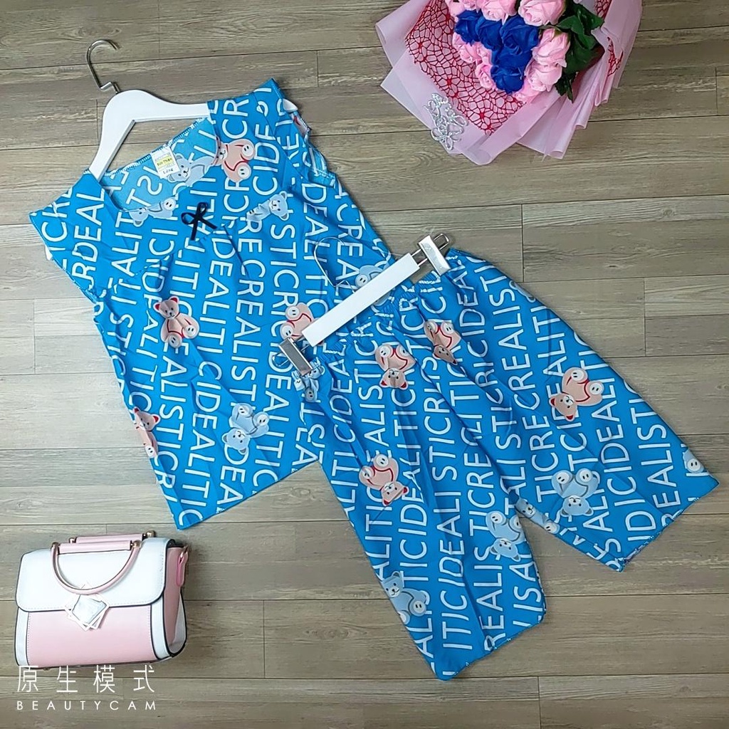 ❌ MẪU HOT❌❌ Đồ bộ lửng hình gấu xen kẻ chữ ngộ nghĩnh  , đồ bộ nữ mặc nhà xinh xắn  chipchip90 M00129
