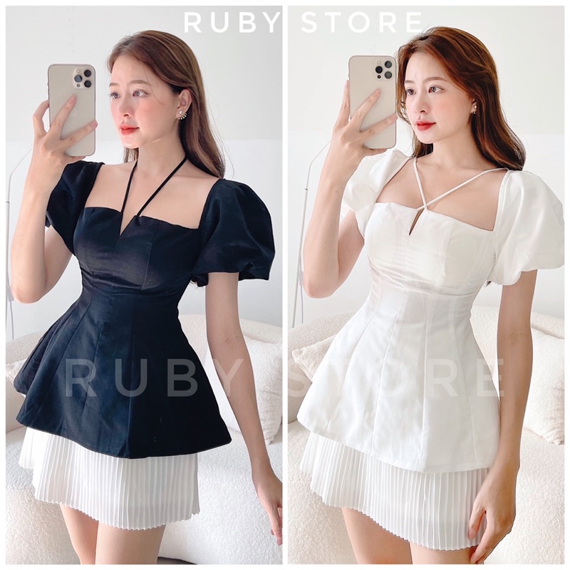 [Mã FAMARAL2 giảm 10K đơn 50K] Áo Thiết Kế peplum cúp ngực dây chéo [ HÌNH THẬT + CLIP ]