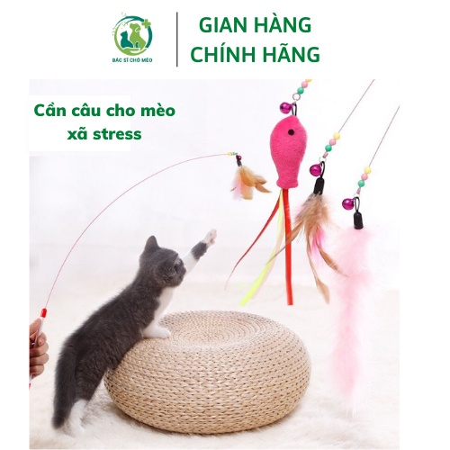 Đồ chơi cho mèo Cần câu mèo có tay cầm chắc chắn, kích thích mèo hoạt bát hơn