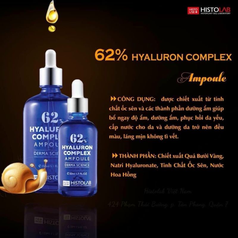 Tinh chất Ốc Sên_Siêu dưỡng ẩm HYALURON COMPLEX AMPOULE 62% Làn Da khô ráp_thiếu sức sống