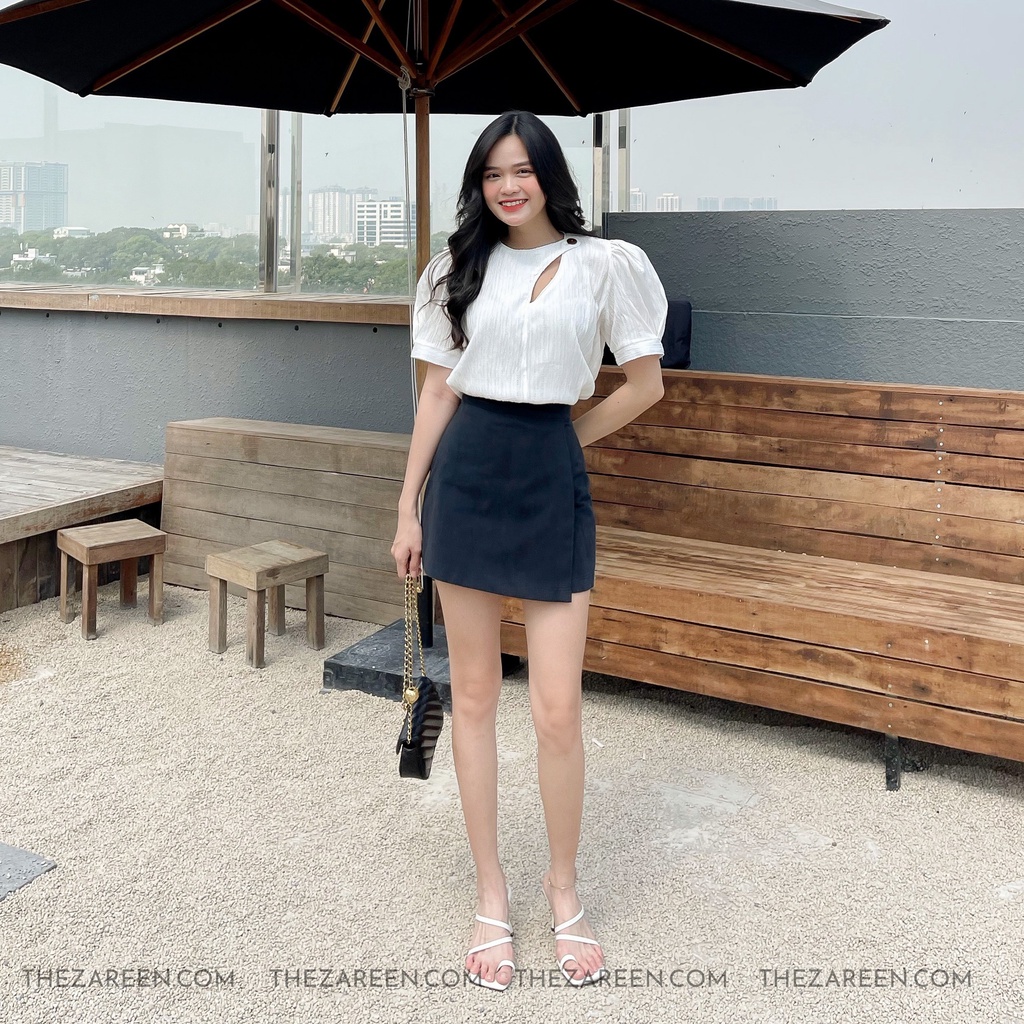 ÁO TAY PHỒNG GÀI NÚT NGỰC ZAREEN VOA85 TRẮNG