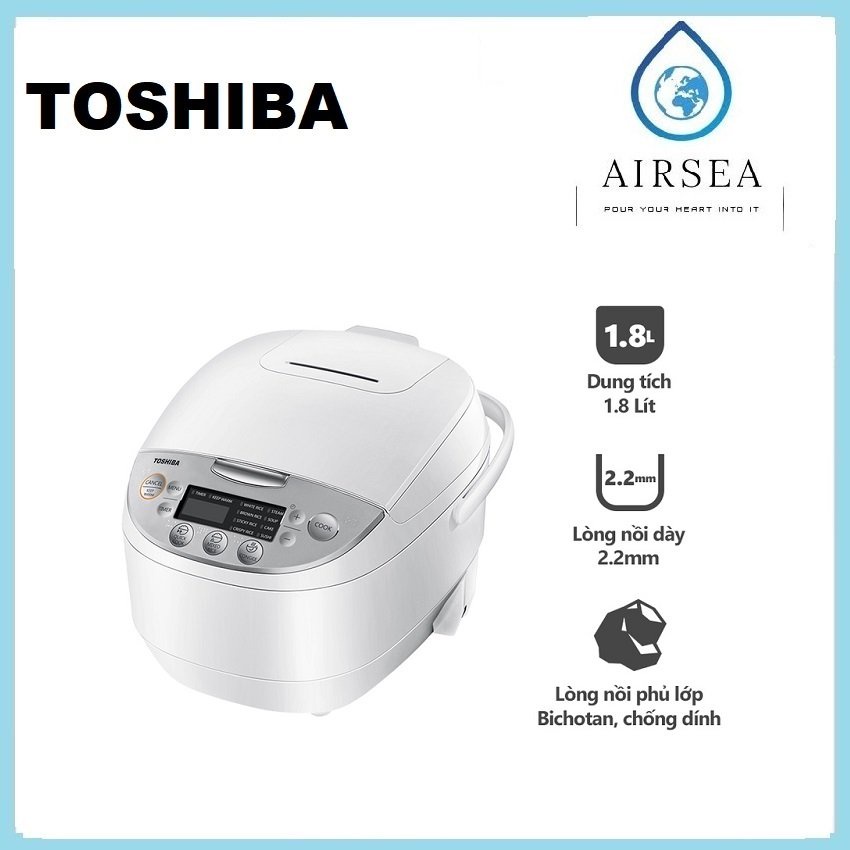 Nồi Cơm Điện Tử Toshiba RC-18DH2PV(W) - 1.8L - Lòng Nồi Dày 2.2mm, Chống Dính - Hàng Chính Hãng, Bảo Hành 12 Tháng