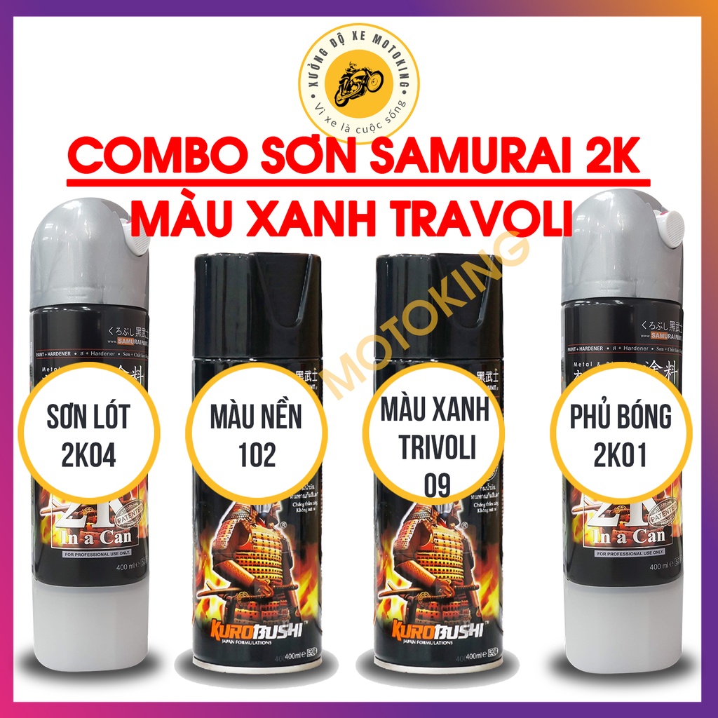 Combo Sơn Samurai màu xanh Trivoli 09 loại 2K chuẩn quy trình độ bền màu tới 5 năm 2K04 - 102 - 09 - 2K01