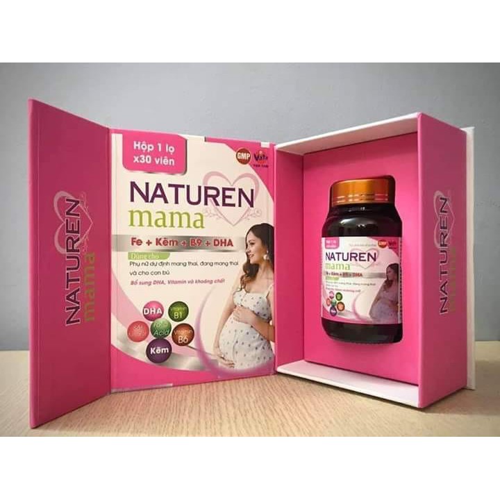 Viên uống Vitamin tổng hợp và DHA cho nữ Naturen Mama giúp bổ sụng sắt kẽm c bổ bà bầu thai nhi khỏe mạnh thông minh