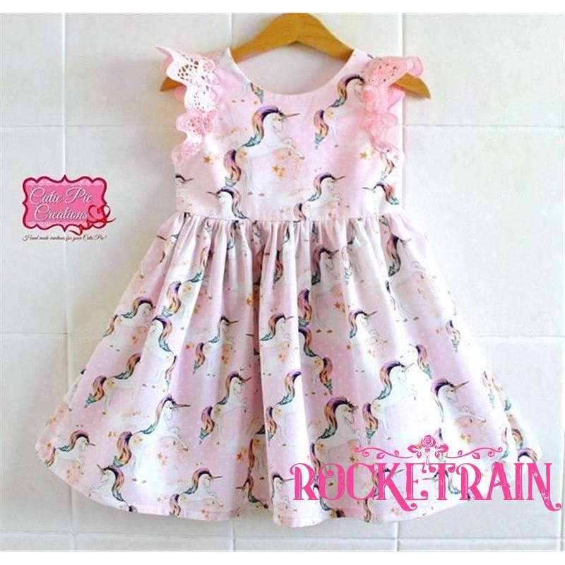 Đầm xoè Tutu phối ren hoa hoạ tiết kỳ lân đáng yêu cho bé