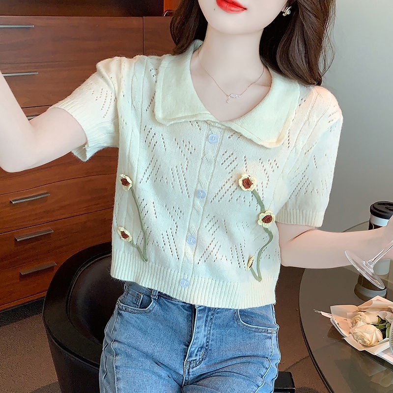 Áo polo Dệt Kim Tay Ngắn Dáng Rộng Thời Trang Mùa Hè Cho Nữ