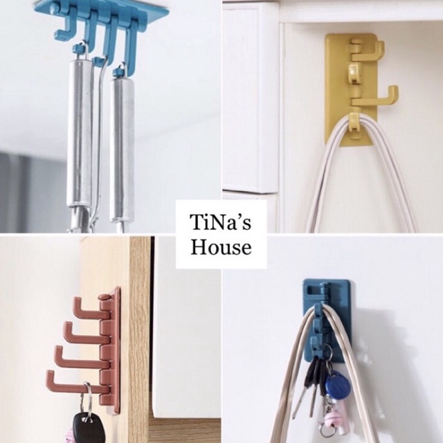Móc dán tường 4 nhánh siêu chắc, móc xoay 4 chấu treo đồ dán tường đa năng - TiNa’s House