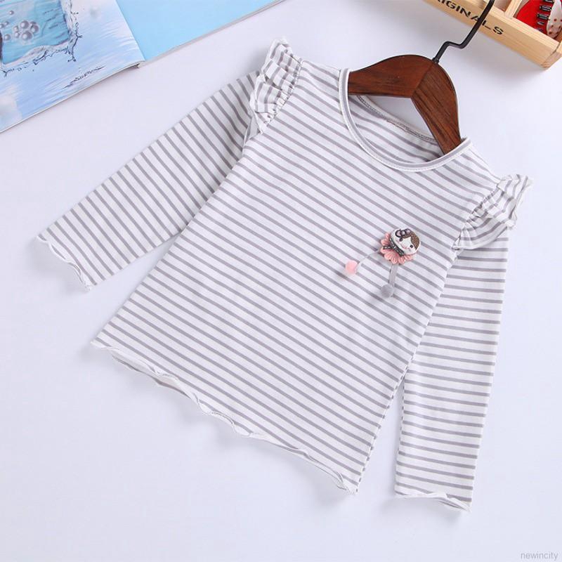 Áo thun bé gái thiết kế tay dài họa tiết kẻ sọc