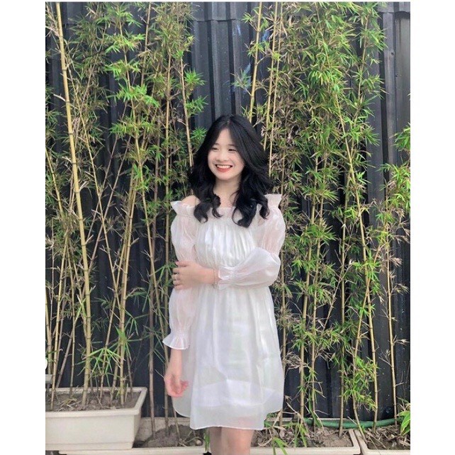 Váy trễ vai 🌸 Váy tiểu thư màu trắng bánh bèo bồng bềnh công chúa style ullzang