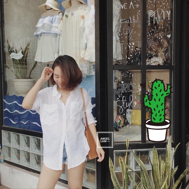 Áo sơ mi trắng form rộng 2 túi linnen tay dài (kèm ảnh thật) | BigBuy360 - bigbuy360.vn