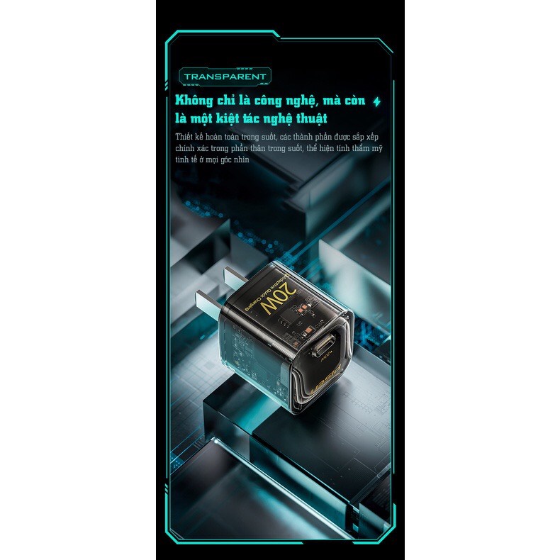 Combo cáp sạc cao cấp PISEN Quick Ice Crystal PD 20W Explorer, siêu nhỏ, sạc nhanh 20W siêu mát, vỏ ngoài trong suốt