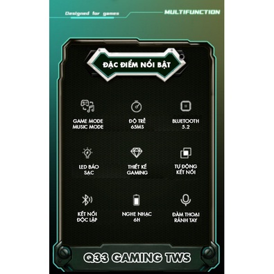 Tai nghe bluetooth 5.2 gaming Q33 tai phone không dây nghe nhạc nhét tai thể thao chơi game không độ trễ chống ồn