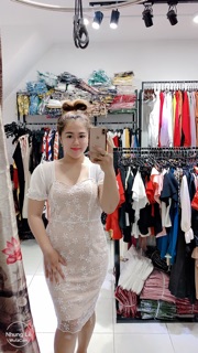 Bigsize Đầm ren phối lưới trắng D19