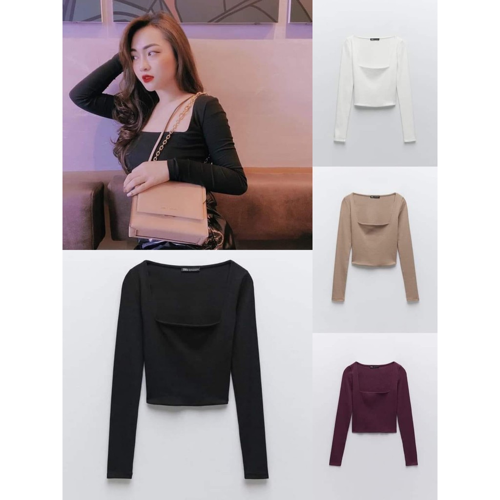 Áo Croptop cổ vuông Zara Auth new tag có sẵn 4424/810 4424810